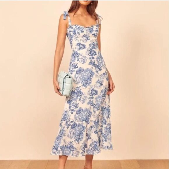 Reformation Dresses & Skirts - Reformation Women's Blue and White Summer-dress Nikita midi